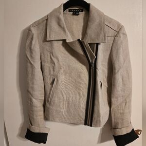 Theory Linen Crop Moto Jacket